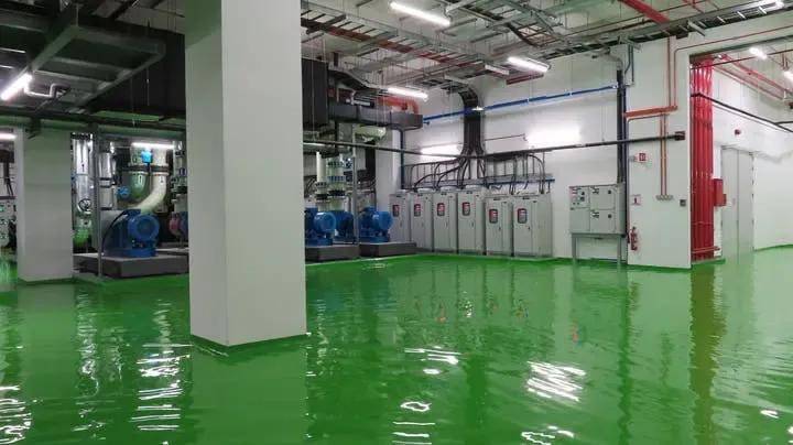 Restoration crew running drying equipment in a large League City commercial space