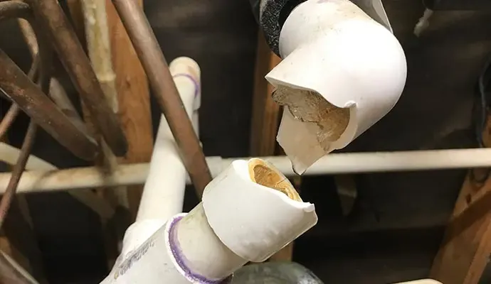 Split supply pipes that burst during a Texas hard freeze